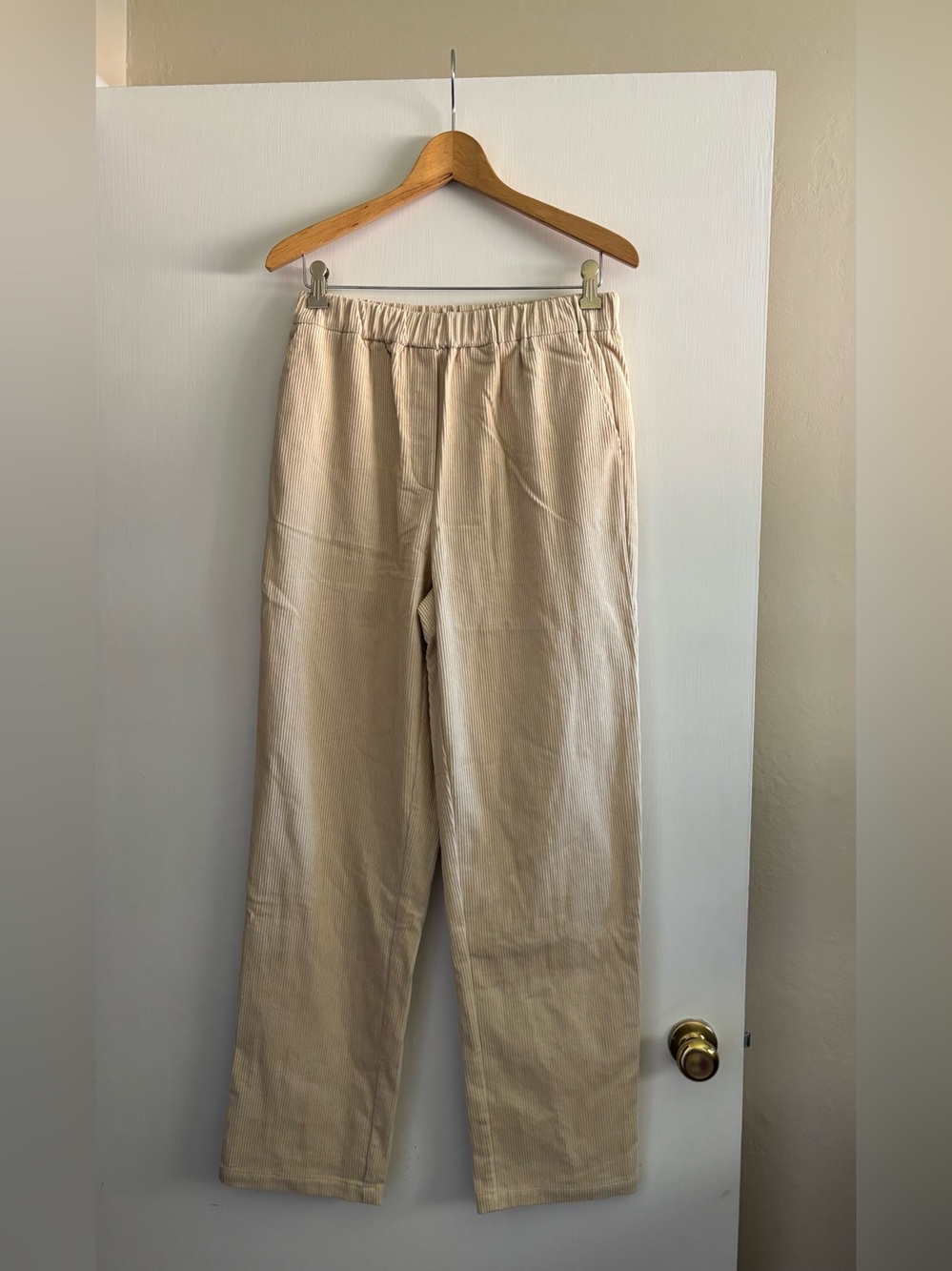 FRNCH Women’s Cream Corduroy Elastic Waist Trousers